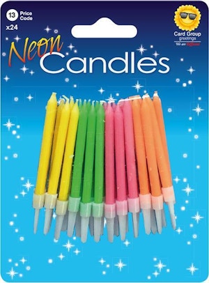 Neon Kerzen (24 Steckkerzen, Kuchenkerzen, Geburtstagskerzen, Partykerzen), verschiedene Farben, incl. Halter Neon Kerzen (24 Steckkerzen, Kuchenkerzen, Geburtstagskerzen, Partykerzen), verschiedene Farben, incl. Halter