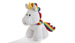 Einhorn mit Mähne und Schweif aus Velour in Regenbogenfarben, 23 cm, stehend Einhorn mit Mähne und Schweif aus Velour in Regenbogenfarben, 23 cm, stehend