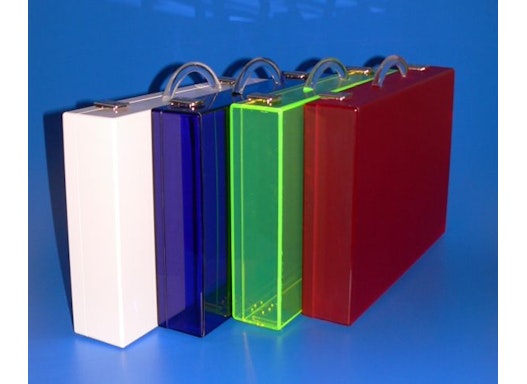 Be- und Verarbeitung von Plexiglas, Acryline, Koffer aus Acrylglas blau, grün, rot, weiss, satiniert oder fluoreszierend
