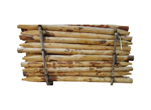 Holzpfosten - Zaunpfahl, rund, wie gewachsen, entrindet aus Kastanienholz