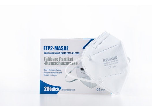 FFP2 Atemschutzmaske ohne Ventil (Box à 20 Stück, einzelverpackt, TÜV-zertifiziert, HYGISUN©)