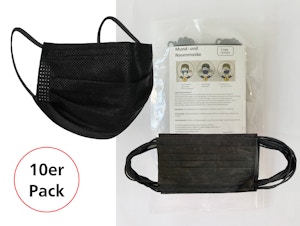 10er Pack Mund-und Nasenmaske / Staubmaske (SCHWARZ 502) aus 3-lagigem Vliesstoff 10er Pack Mund-und Nasenmaske / Staubmaske (SCHWARZ 502) aus 3-lagigem Vliesstoff