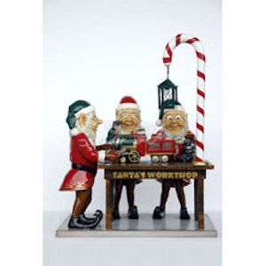 3 Weihnachtselfen in der Werkstatt vom Weihnachtsmann mit Laterne (lebensgroß) 3 Weihnachtselfen in der Werkstatt vom Weihnachtsmann mit Laterne (lebensgroß)