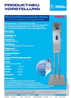 Desinfektionssäule Style mit berührungslosem Sensorspender Desinfektionssäule Style mit berührungslosem Sensorspender