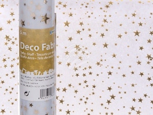 960401 Weißer Deko-Stoff mit goldenen Sternen, ca. 30 cm x 5 m, auf Rolle 960401 Weißer Deko-Stoff mit goldenen Sternen, ca. 30 cm x 5 m, auf Rolle