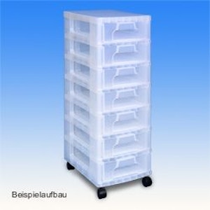 Single Tower 5 x 12-Liter-Schubladen, Gestell transparent - Schubladen-Rack, Rollcontainer Single Tower 5 x 12-Liter-Schubladen, Gestell transparent - Schubladen-Rack, Rollcontainer