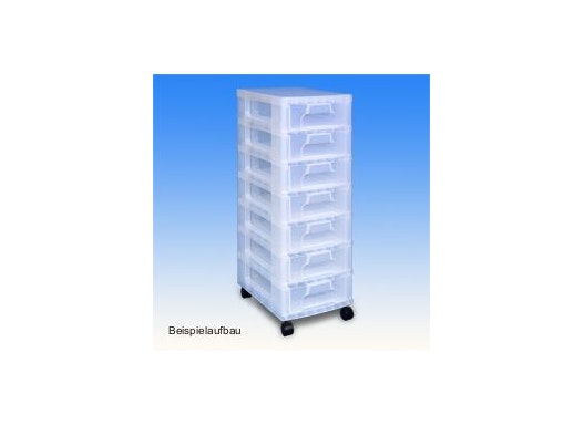 Single Tower 5 x 12-Liter-Schubladen, Gestell transparent - Schubladen-Rack, Rollcontainer