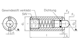Arretierungen Federnde Druckstücke mit Innensechskant und Abdichtung, Gewindestift verklebt Arretierungen Federnde Druckstücke mit Innensechskant und Abdichtung, Gewindestift verklebt