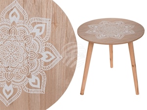 220302 Naturfarbener Holz-Beistelltisch, Mandala, Füße abschraubbar, ca. 42 cm, 92/PAL 220302 Naturfarbener Holz-Beistelltisch, Mandala, Füße abschraubbar, ca. 42 cm, 92/PAL