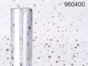 960400 Weißer Deko-Stoff mit silberfarbenen Sternen, ca. 30 cm x 5 m, auf Rolle, 1500/PAL 960400 Weißer Deko-Stoff mit silberfarbenen Sternen, ca. 30 cm x 5 m, auf Rolle, 1500/PAL