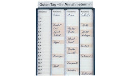 Annahme- und Zeiteinteilungskarten für Annahmetafel Annahme- und Zeiteinteilungskarten für Annahmetafel