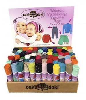 Oaki doki Bündchenstoff assorted Display 15x70cm 72St. Oaki doki Bündchenstoff assorted Display 15x70cm 72St.