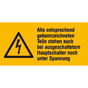 Elektrokennzeichnung/Warnkombischild, Alle entsprechend gekennzeichneten ..., 52 x 26 mm / Folie, 9er-Bogen Elektrokennzeichnung/Warnkombischild, Alle entsprechend gekennzeichneten ..., 52 x 26 mm / Folie, 9er-Bogen