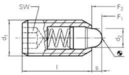 Arretierungen Federnde Druckstücke mit Bolzen und Innensechskant Arretierungen Federnde Druckstücke mit Bolzen und Innensechskant