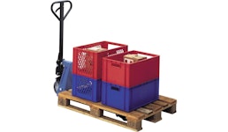 Gabelhubwagen Gabel-L. 1150 mm Trgf. 2500 kg Stahl taubenblau, RAL 5014 PUR/PA PROMAT Gabelhubwagen Gabel-L. 1150 mm Trgf. 2500 kg Stahl taubenblau, RAL 5014 PUR/PA PROMAT