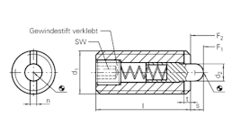 Arretierungen Federnde Druckstücke mit Innensechskant, Gewindestift verklebt Arretierungen Federnde Druckstücke mit Innensechskant, Gewindestift verklebt