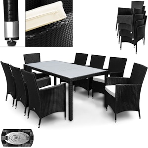 Rattan Sitzgarnitur 8+1 mit stapelbaren Stühlen - schwarz Rattan Sitzgarnitur 8+1 mit stapelbaren Stühlen - schwarz