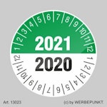 Prüfplakette 2020-2021, 2 Jahre, grün, BGR, UVV, BGV, Wartung, Ø 30 mm